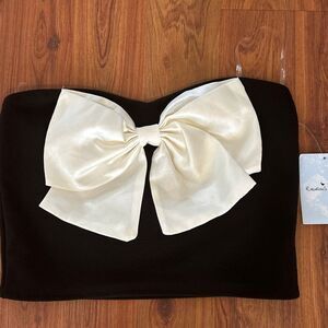 NWT rebellious dreamer black and ivory large bow strapless knit stretch top xl